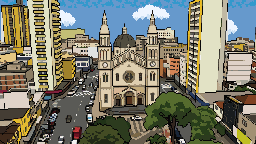 Pouso Alegre em pixel art — a praça da catedral, animada