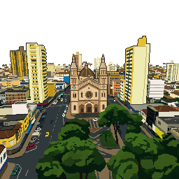 Pouso Alegre em pixel art — a praça da catedral